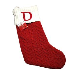 St. Nicholas Square Cable Knit Initial Letter D Monogram Christmas Stocking